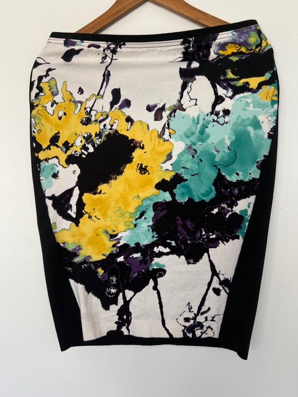 Tahari Floral Abstract Pencil Skirt - Black, Yellow & Teal